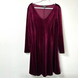 Marc Bouwer Unlimited Dress Size XL Burgundly Velvet Velour Long Sleeves V Neck